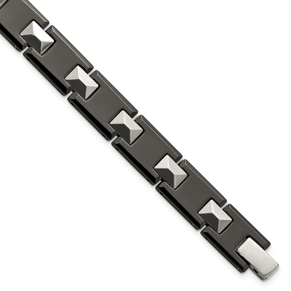 Kazi Luxury Chisel Tungsten and Black Ceramic Polished 8.5 inch Bracelet